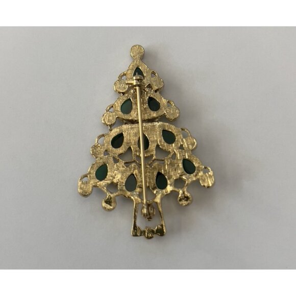 Vintage Trifari Christmas Tree Brooch Lucite Marcasite Gold 2"  New READ - Picture 2 of 6